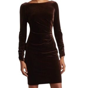Vince Camuto Brown velvet rouched Long Sleeve Dress 10